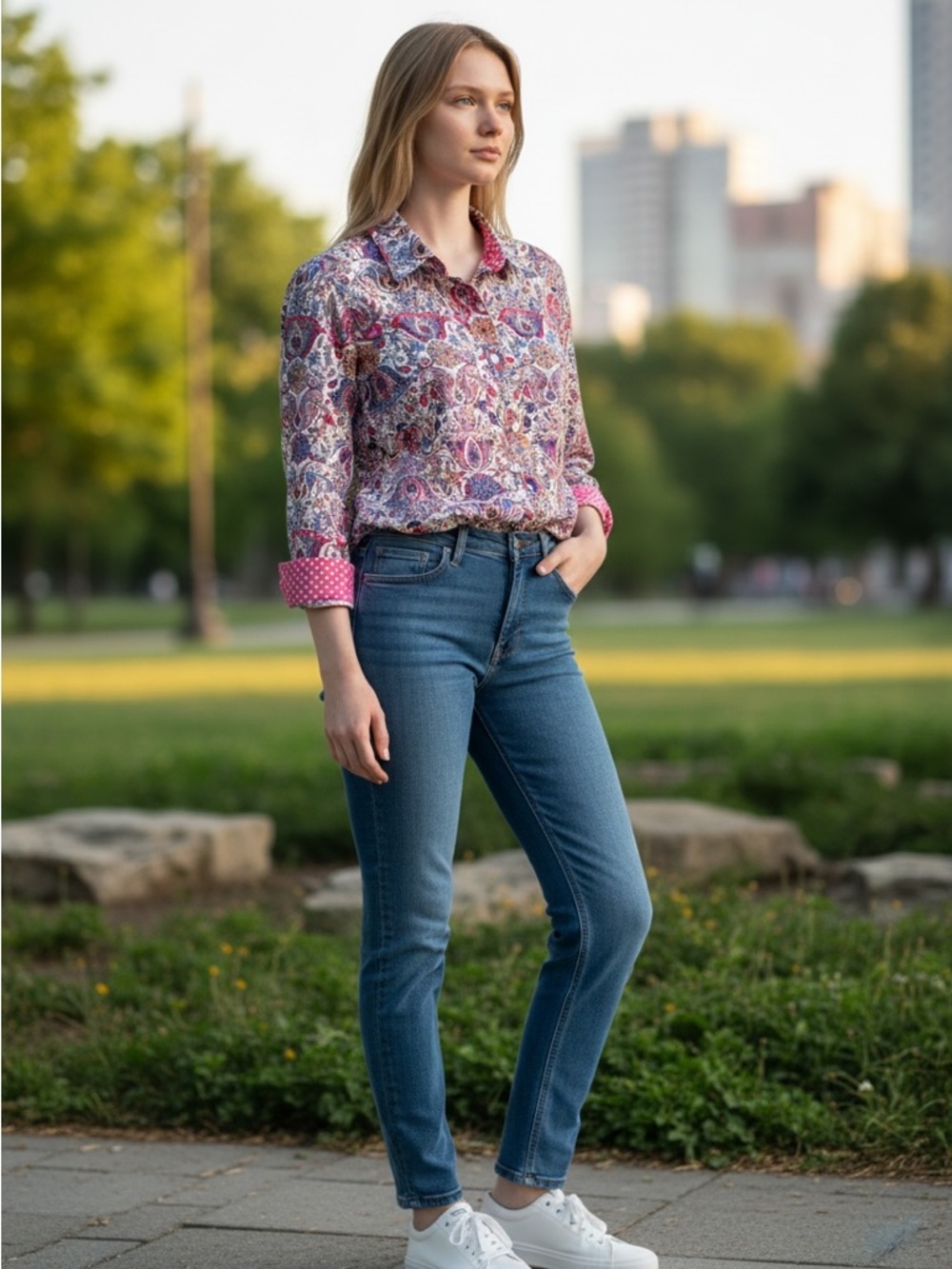 Talbots Pink, Blue & Orange Paisley Button-Front Shirt